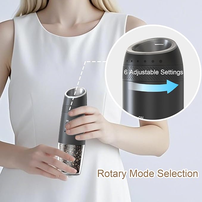 Electric Salt and Pepper Grinder Set – Rechargeable Gravity Automatic Pepper Mill Gift Set with LED Light & 6 Adjustable Coarseness