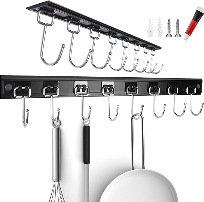 2PCS Utensil Racks with 8 Hooks 17 Inch Kitchen Utensil Holders Hanging Utensil Rack Multifunctional (17 inch)