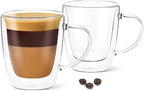 DLux Lungo 5.4oz Coffee Cups Double Wall, Clear Glass set of 2 Glasses with Handles, Insulated Borosilicate Glassware Tea Cup