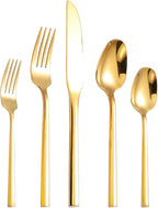 Mirror Silverware Set Gold Flatware Set with Hexagon Handle 20 Pieces 18/0 Stainless Steel Cutlery Set Wedding Housewarming Gift Service for 4 (Mirror gold)