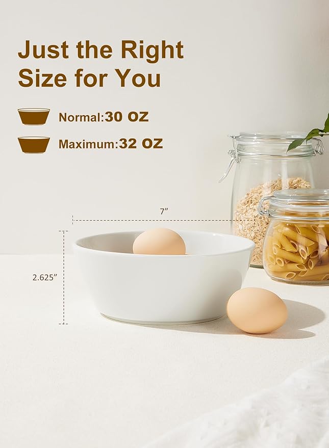 Yedio 32 OZ Large Soup Bowls Set of 4 – White Porcelain Bowls for Ramen, Cereal, Salad, Pasta, Oatmeal & More – Microwave, Dishwasher, Oven & Freezer Safe