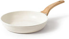 CAROTE Non Stick Frying Pan Skillet, Omelet Pan, Healthy Non Toxic Granite Chef Pan, Induction Compatible Egg Frying Pan with Heat-Resistant Handle, PFOA-Free, Cream White, 12"