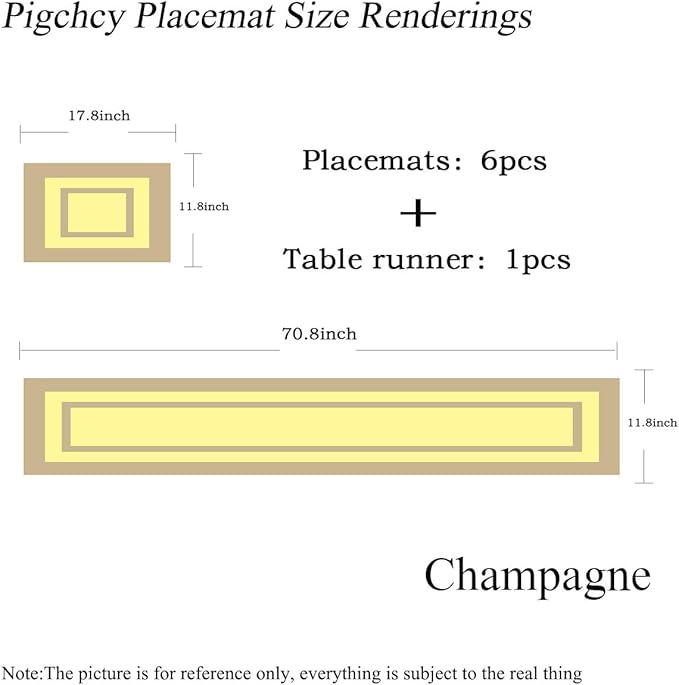 PIGCHCY Placemats with Matching Table Runner,Heat Resistant Vinyl Woven Washable Table mats Sets (6 Placemats+1 Table Runner,Champagne)