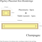 PIGCHCY Placemats with Matching Table Runner,Heat Resistant Vinyl Woven Washable Table mats Sets (6 Placemats+1 Table Runner,Champagne)