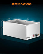 WILPREP Single-Well Commercial Food Warmer, ETL Listed Electric Warmer for Food with Adjustable Temp. & Automatic Shutoff, Stainless Steel Hot Food Well Food Heating Unit for Buffet Hotel Catering