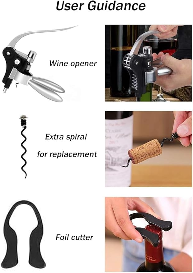 Wine Opener Set,Wine Bottle Opener Including Foil Cutter, Bottle Stopper Pourer and Extra Spiral,Wine Corkscrew Set,Gift box Opener Kit.