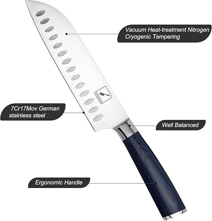 imarku Santoku Knife, 7 inch Kitchen Knife Ultra Sharp Asian Knife Japanese Chef Knife - German HC Stainless Steel 7Cr17Mov - Ergonomic Pakkawood Handle, Christmas Gifts for Women/Men, Blue