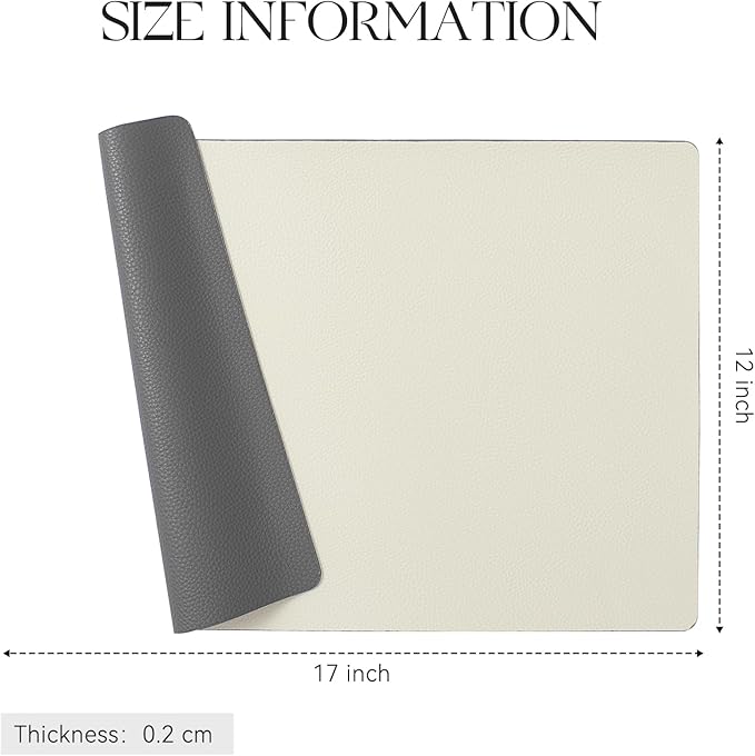 MOSAYT Vinyl Placemats Set of 8, Heat Resistant Place Mats 100% Waterproof Washable & Wipeable Faux Leather Reversible Table Mats for Kitchen Dining Party Indoor Outdoor, 12" x 17", Grey/Beige