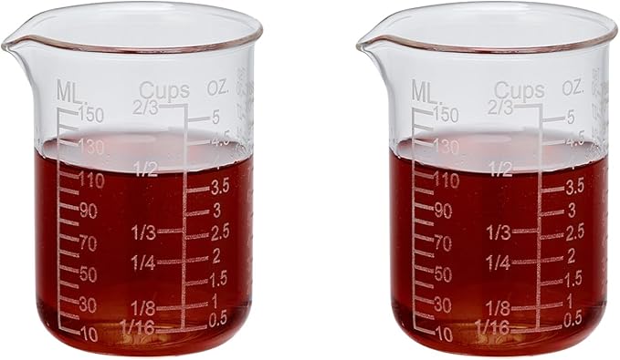 Ackers Etching Scale Measuring Glass V-Shaped Spout Made of High Borosilicate Glass Measuring for Kitchen or Restaurant, Easy to Read, 150 ML (5 Oz)- Pack of 2