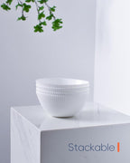 20 OZ Max White Opal Glass Cereal Bowl Set of 6, 6 inch Dishwasher & Microwave Safe Round Ribbed Bowls for Kitchen, Salad, Soup and Rice