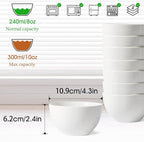 NUTRIUPS 10oz Ice Cream Bowl, 4.3in Small Ceramic Bowls for Dessert Snack Rice Side Dishes, White Dip Bowl, Set of 8