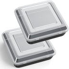 P&P CHEF Square Baking Pan with Lid, Nonstick Stainless Steel Square Cake Pan and Plastic Lid, Black Bakeware Tin for Lasagna Brownies, Sturdy & Easy Clean, (9 Inch, 4Pcs)