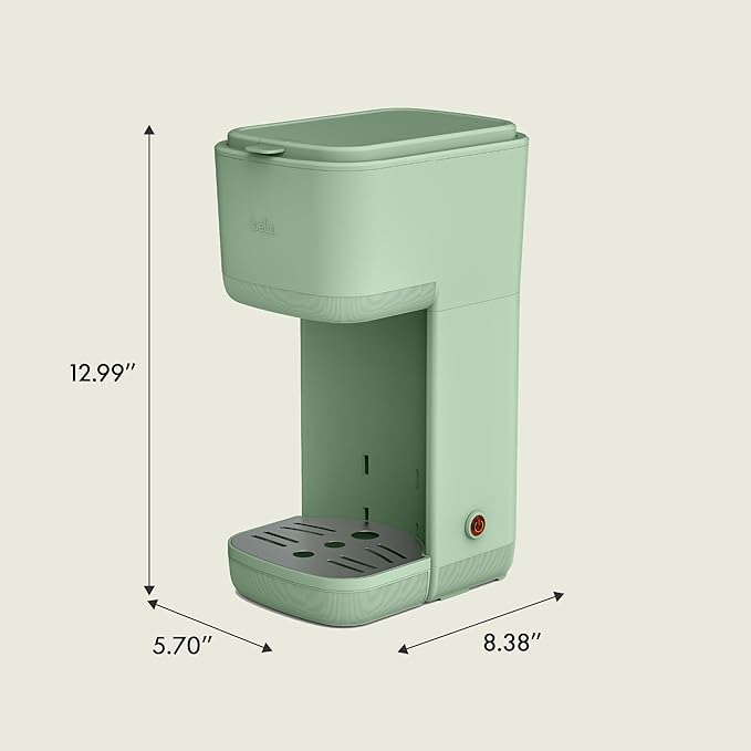 BELLA Single Serve Coffee Maker, K Cup & Coffee Ground Compatible with Removable, Adjustable Drip Tray, Auto Shutoff & Reusable Dishwasher Safe Accessories, Brews 6oz to 14oz, 1000 Watt, Seaglass