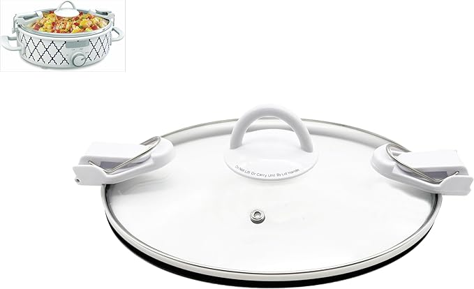 Oval Glass Lid with White Lock System, ONLY Compatible with Crock Pot 2.5 Quart Slow Cooker SCCPCCM250-BT