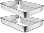 EWFEN 12 Inch Rectangular Cake Pan Set of 2, Stainless Steel Deep Baking Pan for Lasagna Brownies Casseroles, Metal Cookie Tray Fits in Toaster Oven, Rust-resistant, Dishwasher Safe