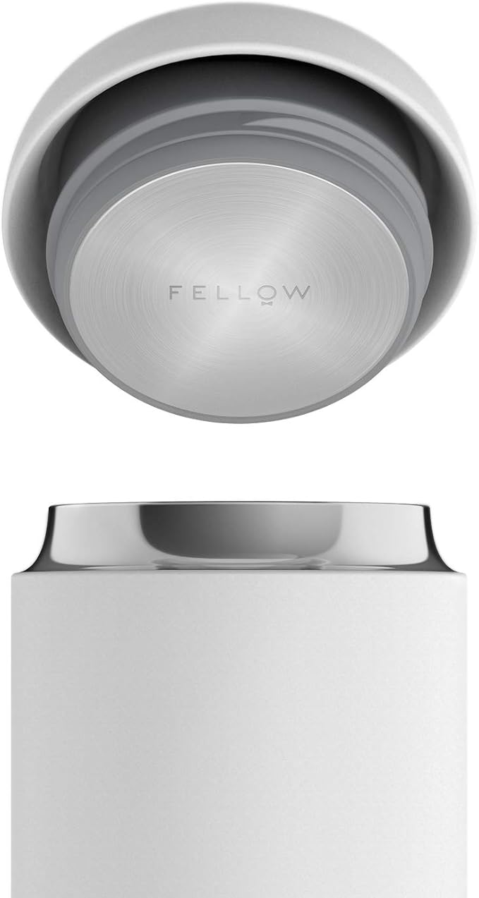 Fellow 16 oz Carter Wide Travel Mug - Wide Mouth Vacuum-Insulated Stainless Steel - Tea and Coffee Tumbler - Travel Coffee Mug with Ceramic Interior - Matte White