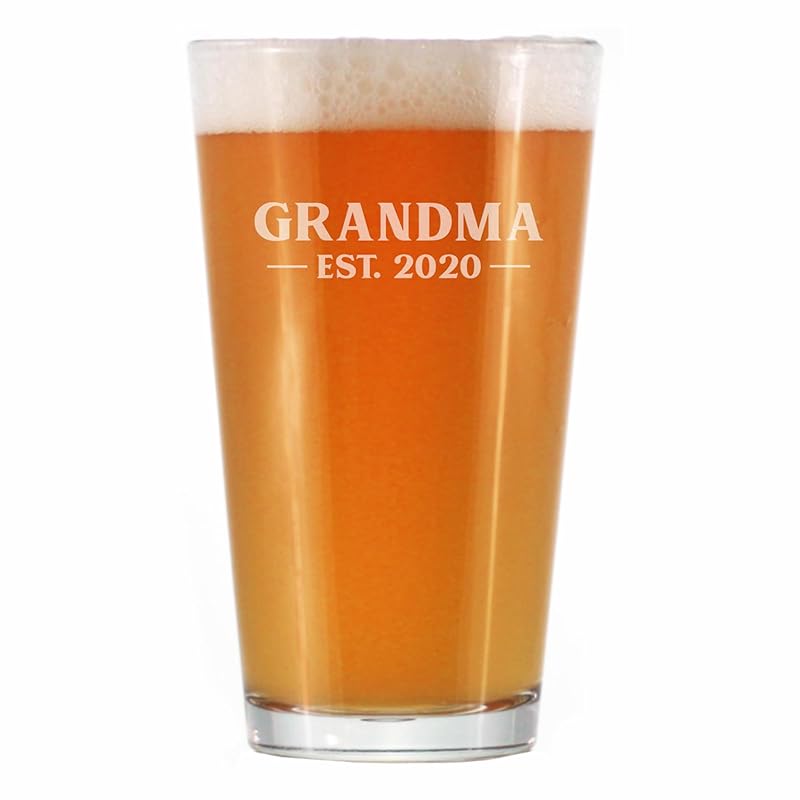 Grandma Est 2020 - New Grandmother Pint Glass Gift for First Time Grandparents - Bold 16 Oz Glasses