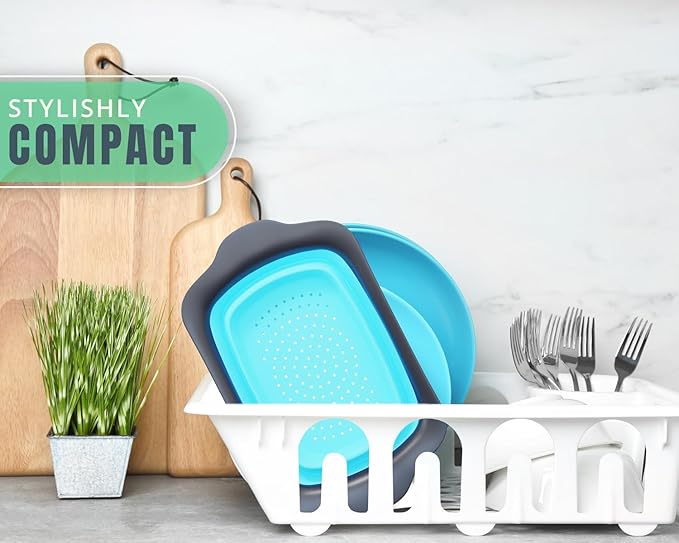 XL Large Kitchen Strainer by Comfify - Collapsible Silicone Over - The-Sink Colander with Extendable Handles - Use with Pasta, Fruit, Berries & Veggie - 6 Quart - Blue