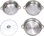 3 Tier Steamer Pot with Glass Lid - 30 cm Stainless Steel Steamer Pot Set Kitchen Cookware Tool Food Veg Cooker for Cooking Vegetables, Seafood, Soups, Stews and Pasta
