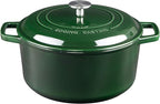 Enameled Cast Iron Dutch Oven Pot With Lid, Dutch Oven for Sourdough Bread Baking Round Pot Dule Handle, 6 Quart, Green