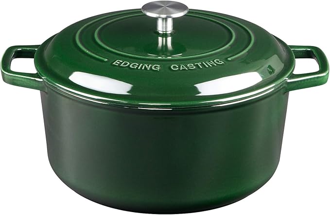 Enameled Cast Iron Dutch Oven Pot With Lid, Dutch Oven for Sourdough Bread Baking Round Pot Dule Handle, 6 Quart, Green
