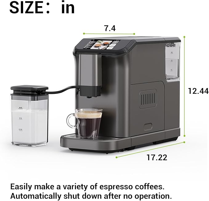GarveeLife Espresso Machine with Built-in Grinder, 20Bar Pressure & Automatic Milk Frother, One-Touch Operation for Lattes and Cappuccinos, Compact Design for Home or Office Use