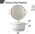 Enameled Cast Iron Dutch Oven Pot With Lid, Dutch Oven for Sourdough Bread Baking Round Pot Dule Handle, 6 Quart, White