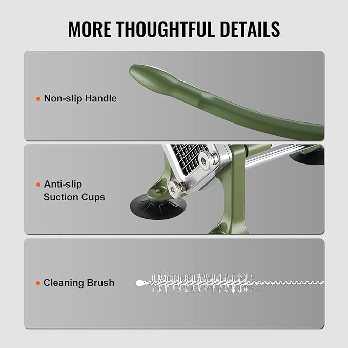 VEVOR French Fry Cutter, Potato Slicer with 1/2-Inch and 3/8-Inch Stainless Steel Blades, Manual Potato Cutter Chopper with Suction Cups, Great for Potato, French Fries, Cucumber, Vegetables, Carrot