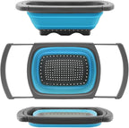 Qimh Colander Collapsible, Colander Strainer Over the Sink Food Colanders Strainers with Extendable Handles, 6-Quart, Dishwasher-Safe Kitchen Folding Strainer for Pasta, Veggies and Fruits