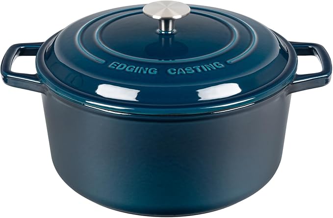 Enameled Cast Iron Dutch Oven Pot With Lid, Dutch Oven for Sourdough Bread Baking Round Pot Dule Handle, 7.5 Quart, Blue