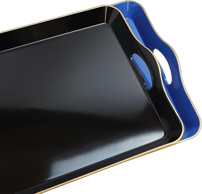 Spsyrine Large Black Serving Tray with Handles, Plastic Decorative Tray for Coffee Table, Ottoman, Bathroom, Home Decor 17.3"*11.8"*2"