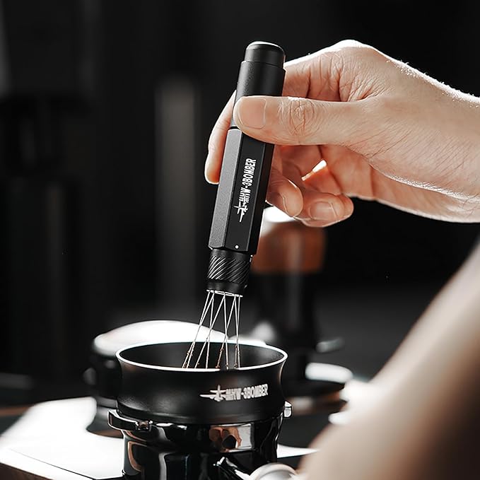 MHW-3BOMBER Retractable WDT Tool Espresso Distribution Tool with Magnetic Store, Adjustable Range Coffee Stirrer Tool for Barista, 0.4mm 8 Stainless Steel Needles with 8 Extra, Black, T6188B-OS