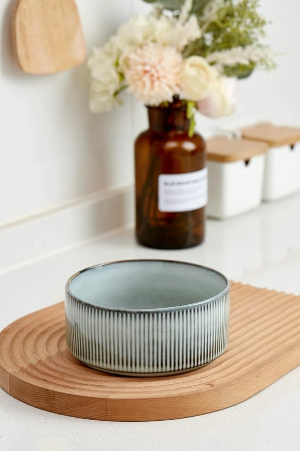 famiware Star Cereal Bowl Set, Soup Bowls Set of 6, Double Reactive Glaze, Stackable, 23 oz Deep Bowls Suitable for Cereal, Popcorn, Oatmeal, Dessert - Dishwasher and Microwave Safe, Smoky Blue