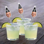 Personalized 50 Pcs Drink Stirrers With Photo Face, Custom Birthday Stir Sticks, 30th - 50th Birthday Party Decorations, 70th 80th 90th Birthday Decor, Pet Birthday Hat Cocktail Sticks DS4