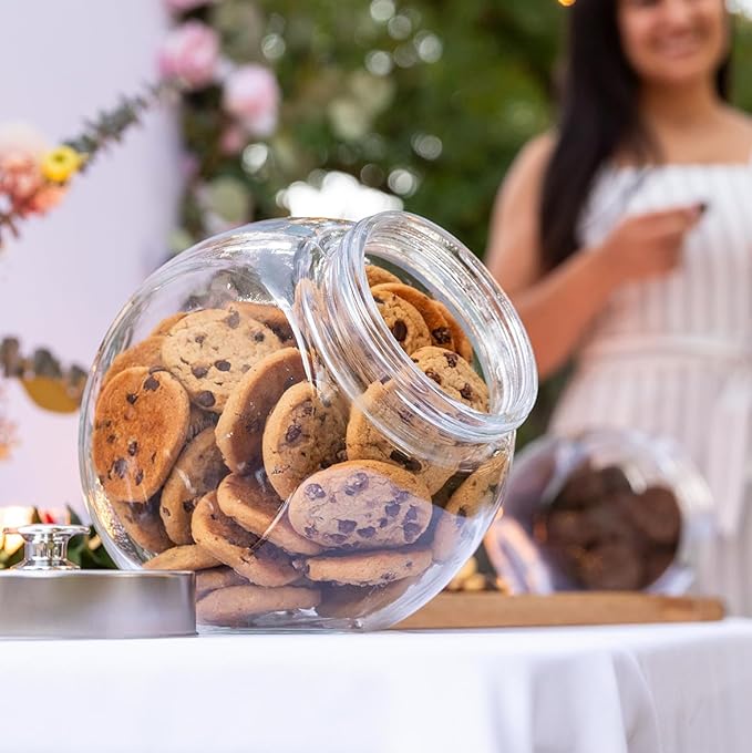 Set of 2 Large Glass Cookie Jars for Kitchen Counter + Marker & Labels - 1 Gallon Food Storage Canisters with Airtight Lids, Coin & Penny Jar for Candy Buffet, Coffee, Laundry Detergent Holder.