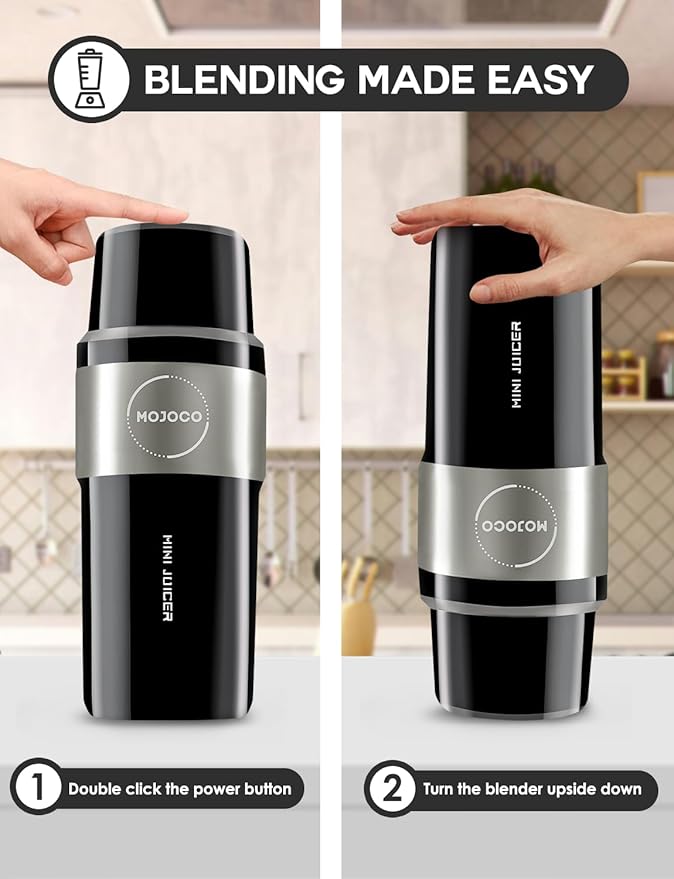 Mojoco Personal Smoothie Blender – Vacuum Insulated Blender for Fruits and Vegetables - Rechargeable Portable Blenders with Stainless Steel Blade for Travel, Camping, Gym