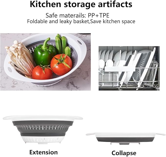 Collapsible Colander and Strainer,Silicone Strainer Colanders & Food Strainers,for Vegetable and Fruit, Kitchen Essentials (2, Green, 1.3L+2.5L)
