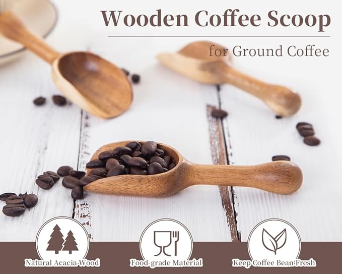 Wooden Coffee Scoop for Ground Coffee,4pcs Coffee Measuring Scooper for Beans Powder Tea Shovel,Small Wood Spoons Multipurpose for Jars Canisters,Kitchen Spice Pepper Condiment Powder Shovel