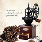 Manual Vintage Style Hand Coffee Grinder, Roller Mill, Cast Iron, Adjustable Grind Thickness