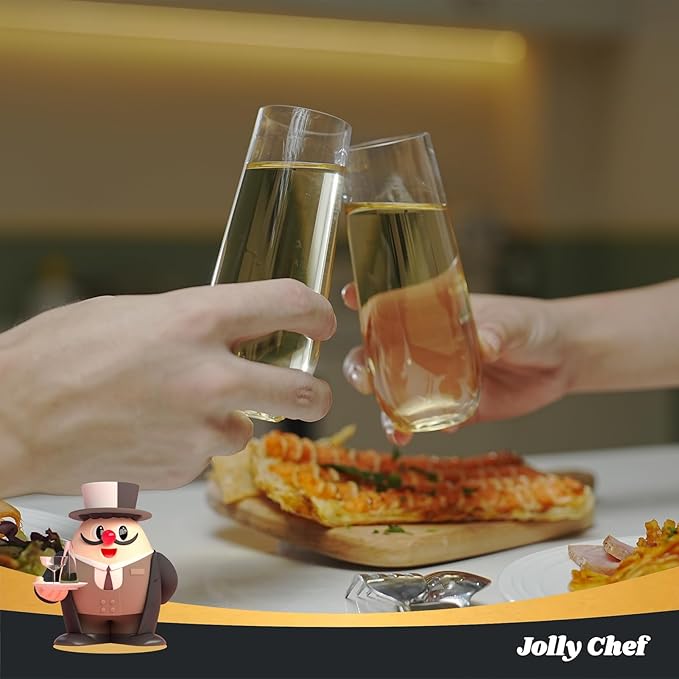 JOLLY CHEF 48 Pack Stemless Plastic Champagne Flutes 9 oz, Crystal Clear Stemless Plastic Toasting Glasses, Clear Disposable Unbreakable Drinkware Ideal for Wedding, Birthday, Party