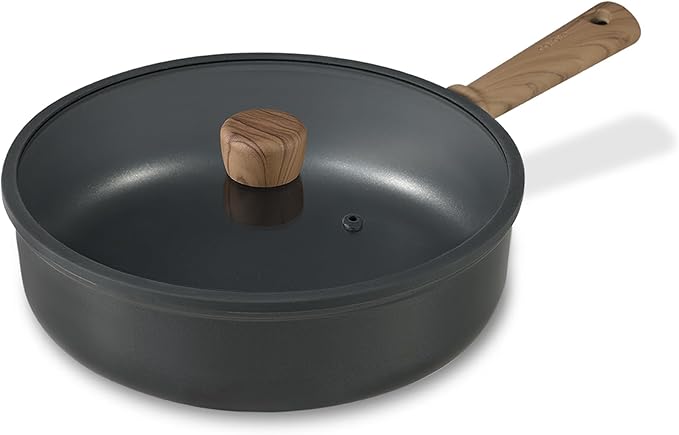 CAROTE Nonstick Skillet, Nonstick Deep Frying Pan, 10" Saute Pan with Lid, 3.8QT Deep Frying Pan Titanium Pan Chef's Pan, Stay-cool Handle, Compatible with All Stoves, Black