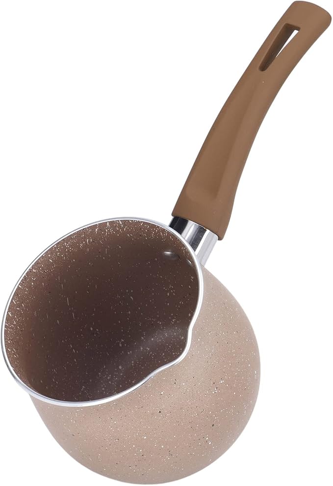 Nonstick Milk Pan, 10cm Dia Aluminum Alloy Sauce Pan with Single Handle Enameled Inside Coating for Coffee Butter Chocolate (Coffee)