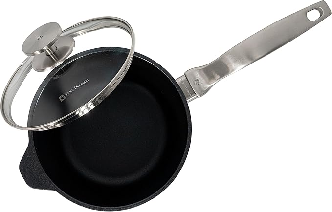 Swiss Diamond Nonstick Hybrid Ceramic and Diamond-Infused Saucepan With Glass Lid, PFAS- and PFOA-free, Dishwasher & Oven Safe Up To 500 °F (2.2 Quart)