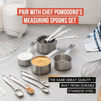Chef Pomodoro Stainless Steel Measuring Cup Set, Nested and Stackable with 7 Pieces, Sturdy Extra-long Handles with Lasered Markings and Sorting Ring, Metal Kitchen Spoons for Wet and Dry Ingredients