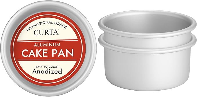 CURTA 6 Inch Round Cake Pan, 6x3 inch 3 Set Anodized Aluminum Round Baking Pan, Small Cake Pan Non-Toxic & Heavy Duty, Deep Side, Easy Clean & Dishwasher Safe