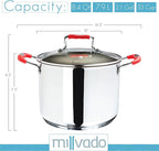 Stock Pot, 8.4 Quart Stainless Steel, Large StockPot With Clear Glass Lid, Steam Hole, Permanent Measurement Markings, Gas, Electric and Induction Compatible Boiling Pot