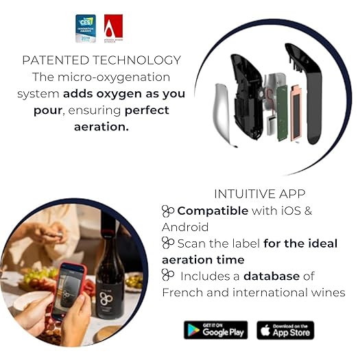 Aveine Electric Wine Aerator with Premium Protective Travel Pouch – Instant & Precise Aeration (1–24h Decanting) – Smart App Integration – Elegant French Design for Wine Lovers