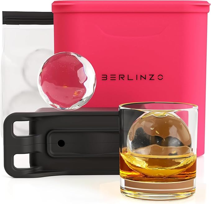 Berlinzo Premium Clear Ice Ball Maker Mold - Large 2.4-inch Crystal Clear Ice Balls for Whiskey Cocktail-New Easy-to-Remove Ice Sphere Mold - Storage Bag Included, Hibiscus (Non-Electric)