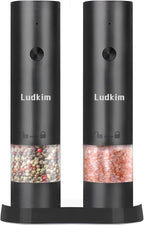 Electric Pepper Grinder and Salt Mill Set - Dual Pack Rechargeable with Storage Base, Adjustable Coarseness, Type-C Charging, Each 40ml Capacity for Kitchen, Travel & Gift