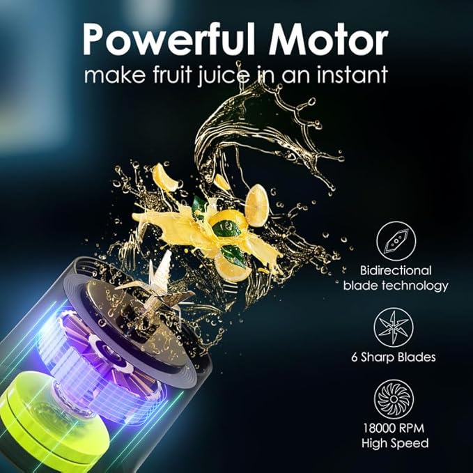 Personal Blender Wireless 24oz Cordless Mini 360 Watt Portable Blender-for Smoothies Freshly Squeezed Juices 6000mAh Self Cleaning and BPA Free Portable Juicer with 6 Sharp Blade Black Knight